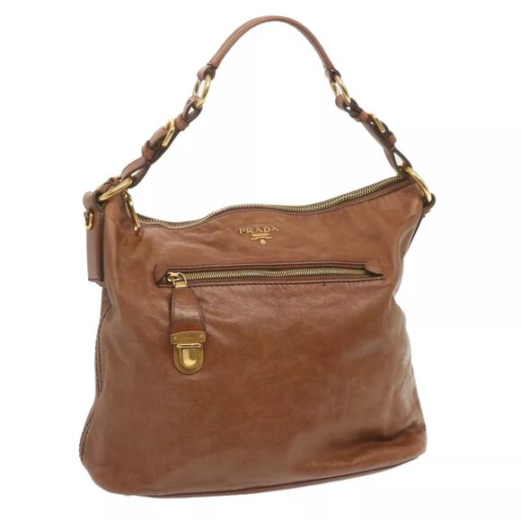 PRADA Shoulder Bag Leather Brown Auth ki4195 - Picture 1 of 15